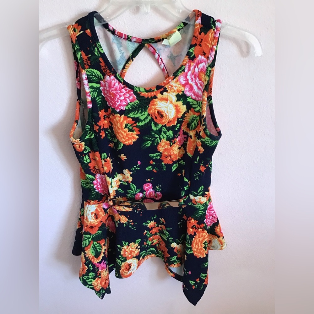 Vintage Y2K Line Up USA orange blue floral sleeveless top size large